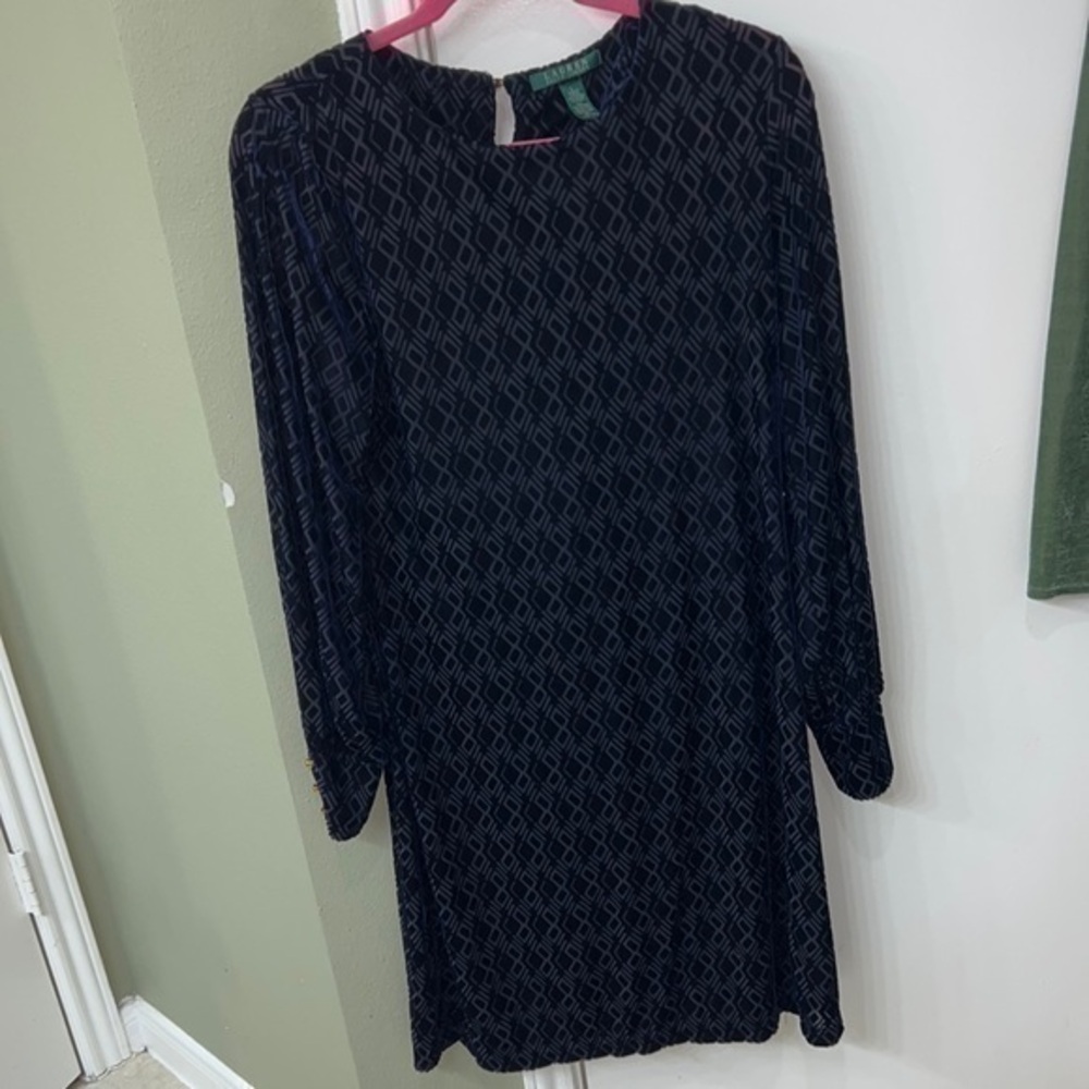 ▶️ Ralph Lauren ◀️ Dark Blue Burned Out Velvet Dress